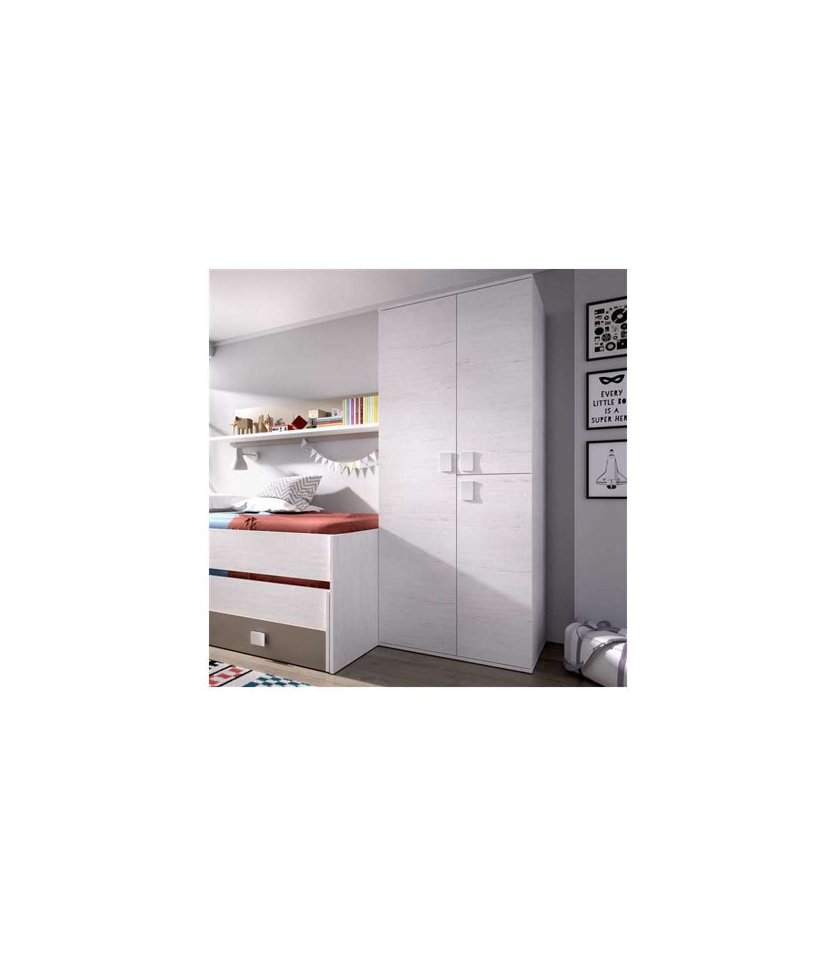 Armario Ropero 3 Puertas Abatibles Acabado Blanco, 202 Cm(alto)90 Cm(ancho)53 Cm(largo)_0