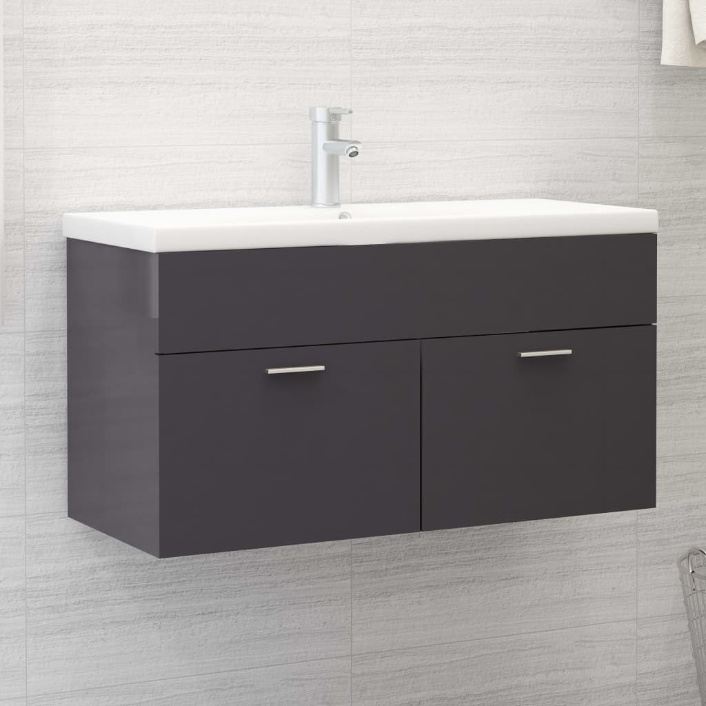 Mueble Con Lavabo Madera De Ingeniería Gris Brillante_0