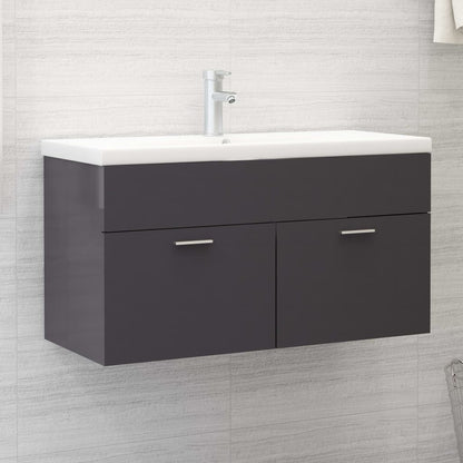 Mueble Con Lavabo Madera De Ingeniería Gris Brillante_0