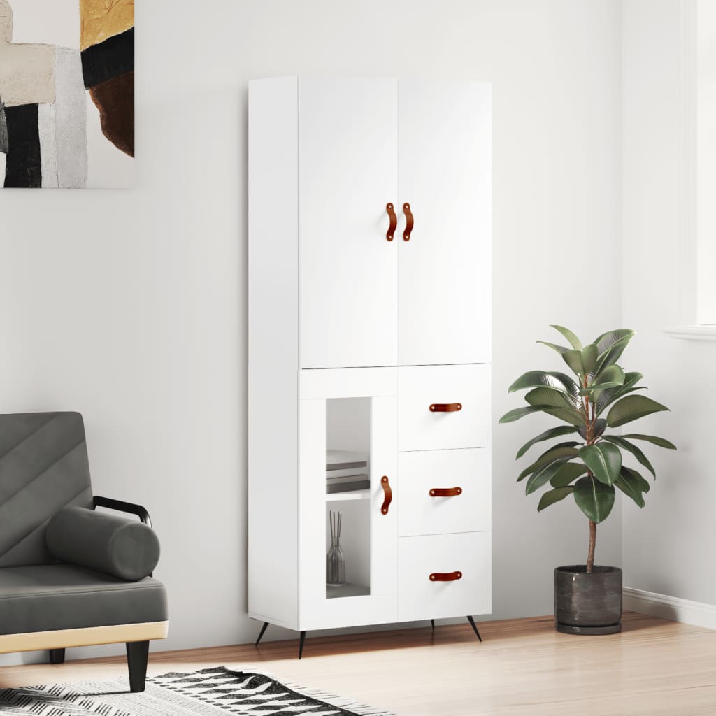 Aparador Alto Madera Contrachapada Blanco 69,5x34x180 Cm_0