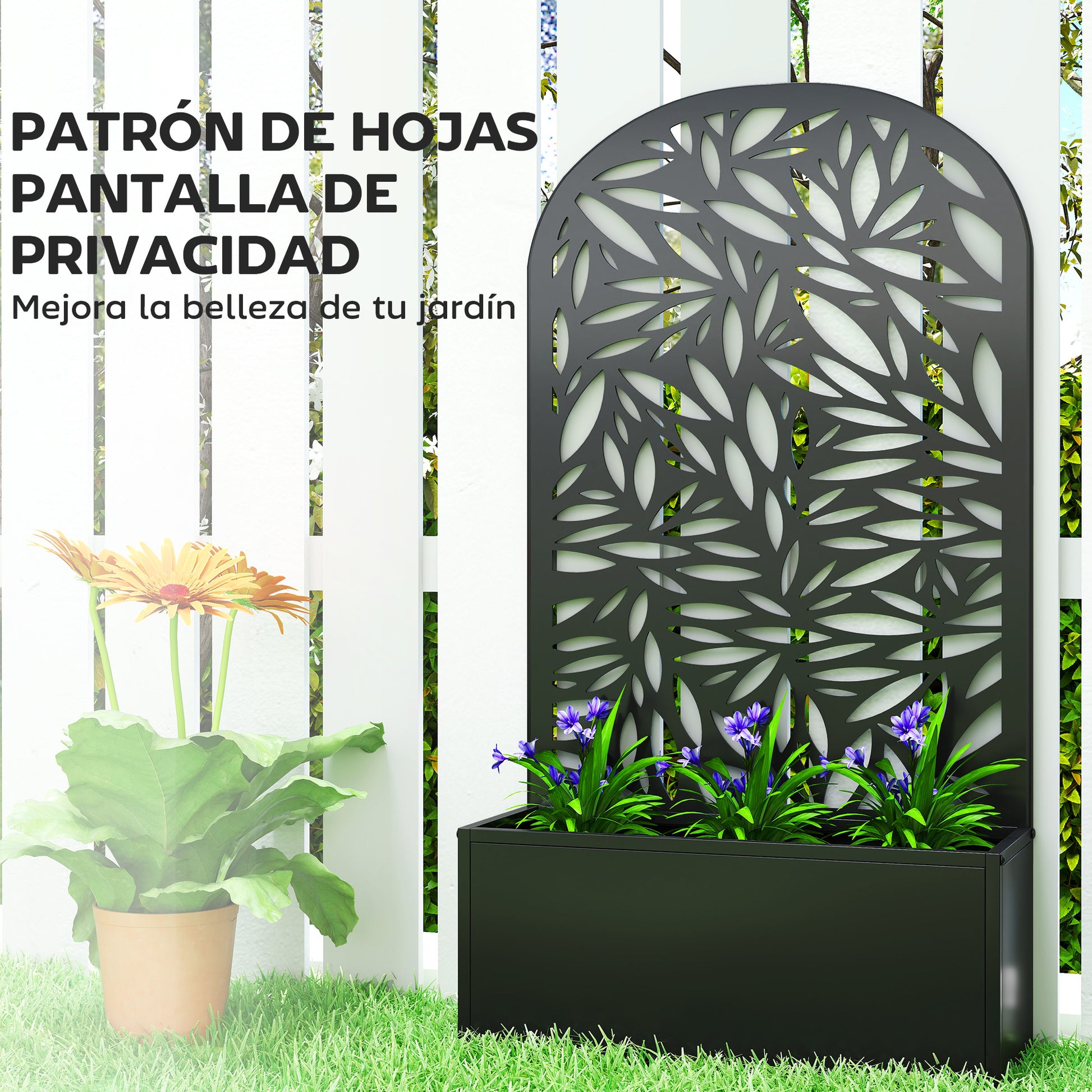 Outsunny Jardinera Exterior Grande De Metal Con Pantalla De Privacidad Negro_5