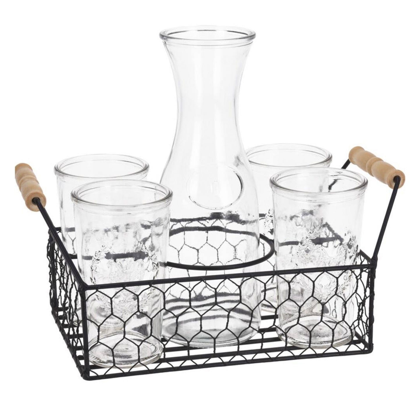 Well Home Juego De 4 Vasos De 450ml + Jarra De 1l En Vidrio