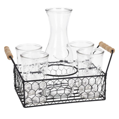 Well Home Juego De 4 Vasos De 450ml + Jarra De 1l En Vidrio