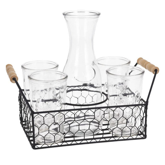 Well Home Juego De 4 Vasos De 450ml + Jarra De 1l En Vidrio