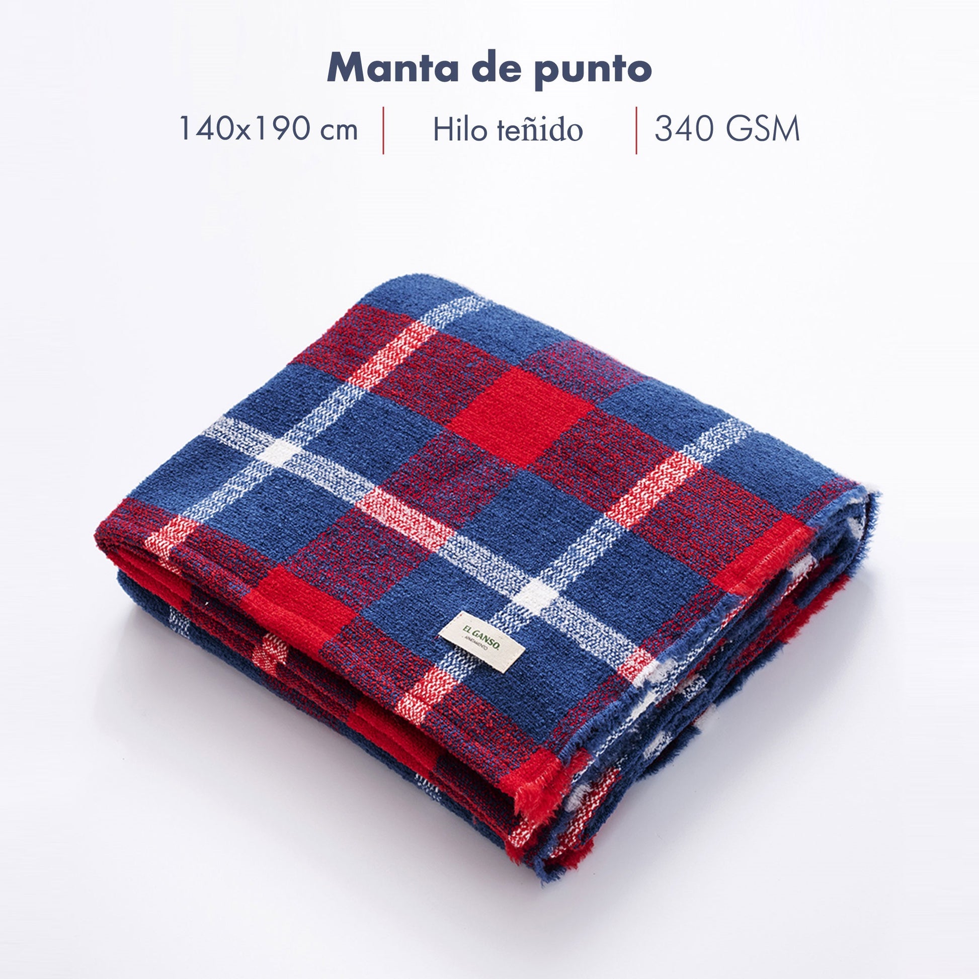 Manta De Punto 140x190cm 340gr Hilo Teñido Diseño A Cuadros El Ganso