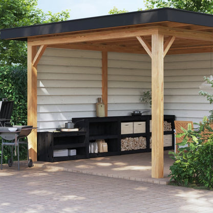 Muebles De Cocina De Exterior 3 Pzas Madera Maciza Pino Negro_0