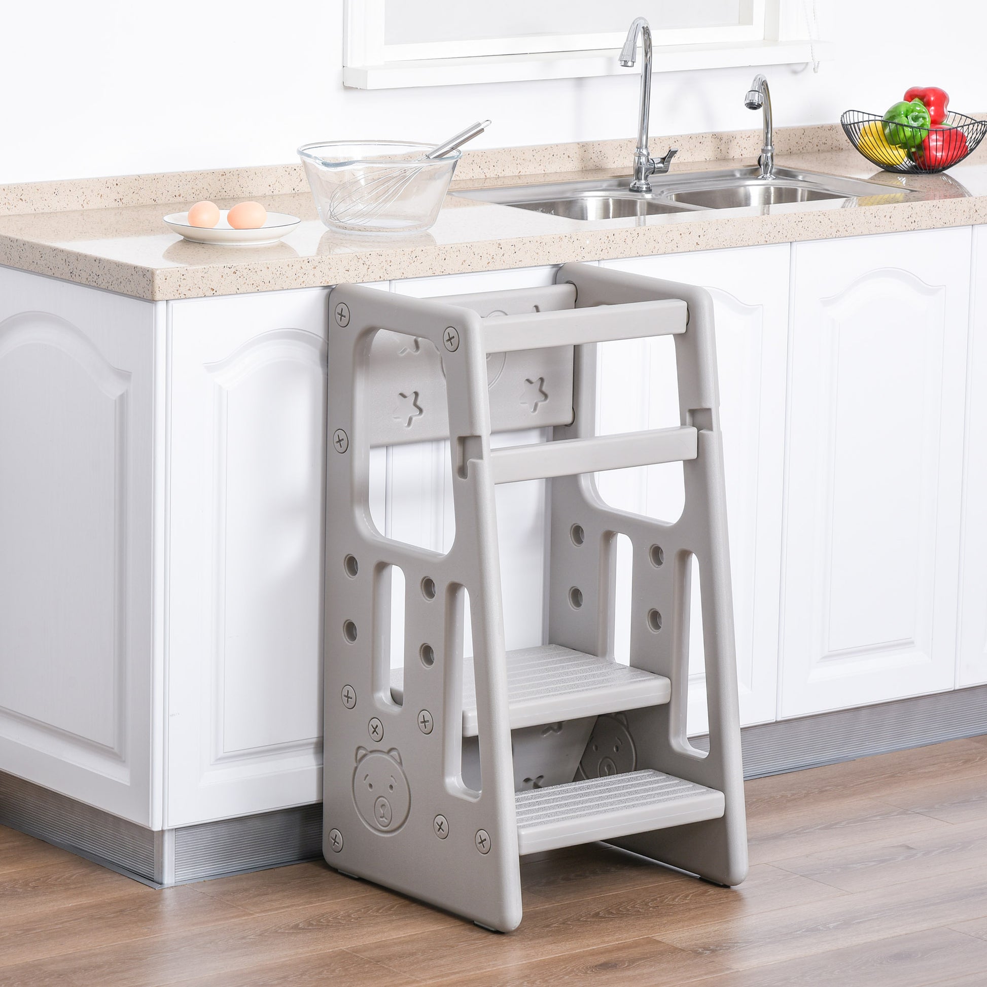Homcom Torre De Aprendizaje Para Niños Con Altura Ajustable 47x47x90 Cm Gris_1
