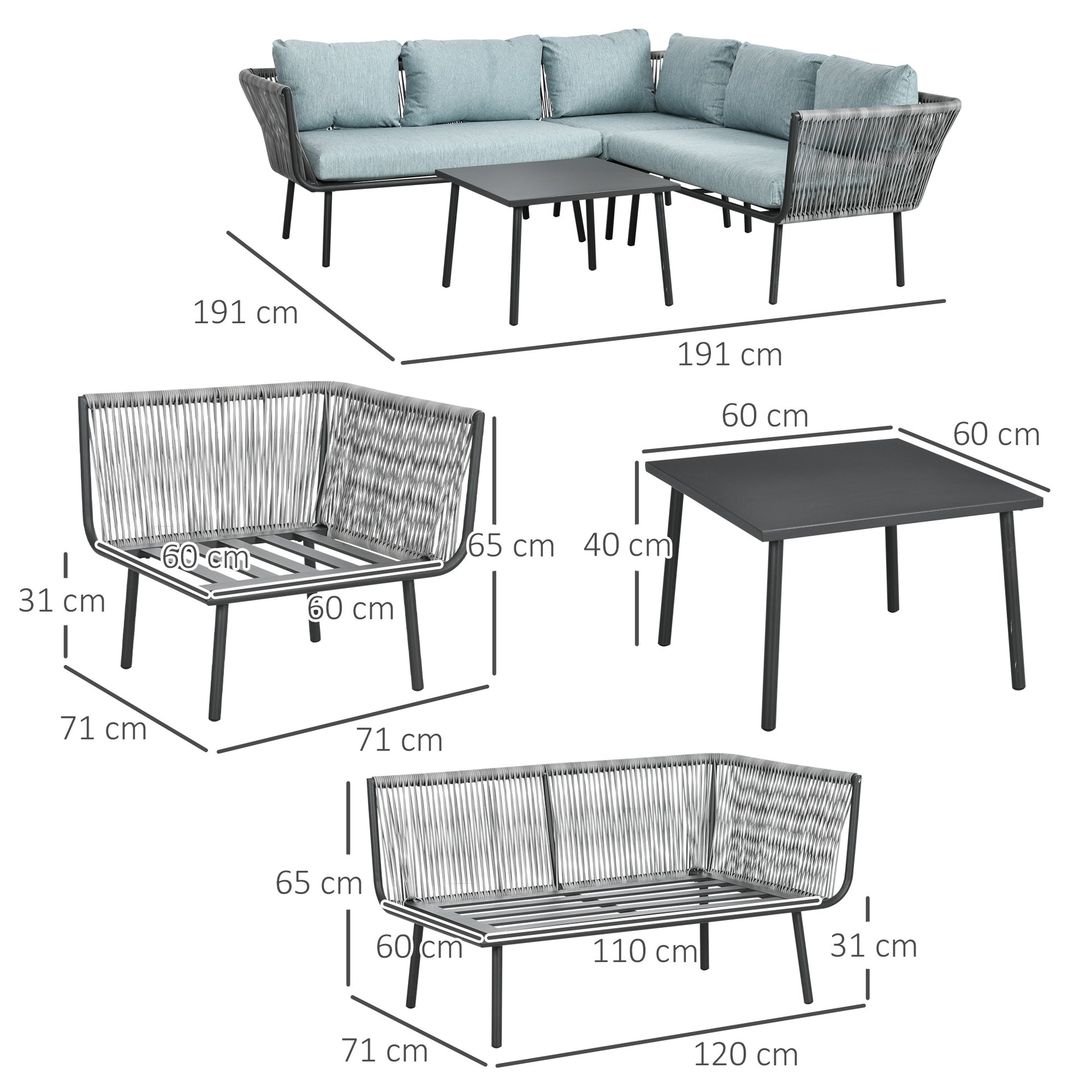 Outsunny Conjunto De Muebles De Ratán 2 Sofá De 2 Plazas Sofá De Esquina Mesa_2