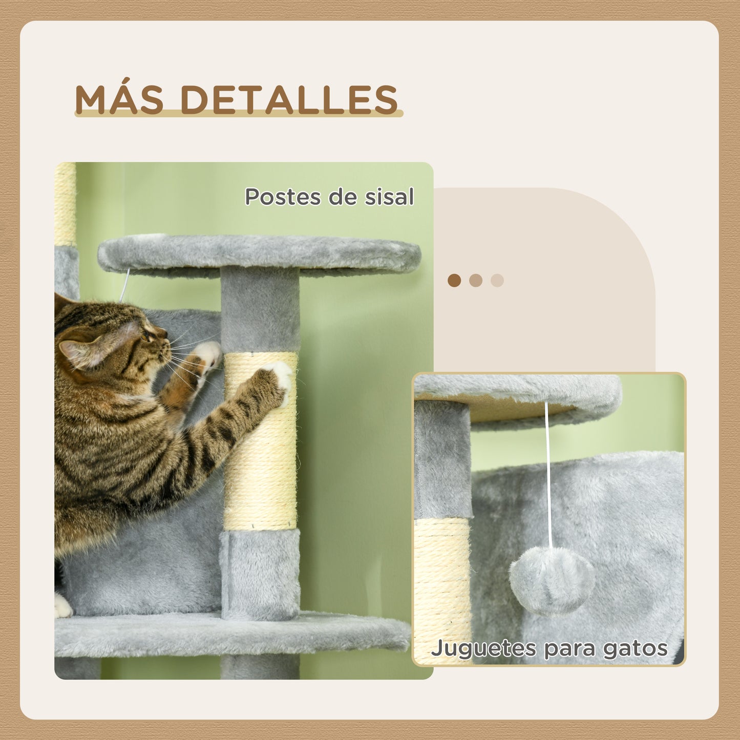 Pawhut Árbol Rascador Para Gatos 60x60x200 Cm Con 2 Cuevas Múltiples Plataformas_4