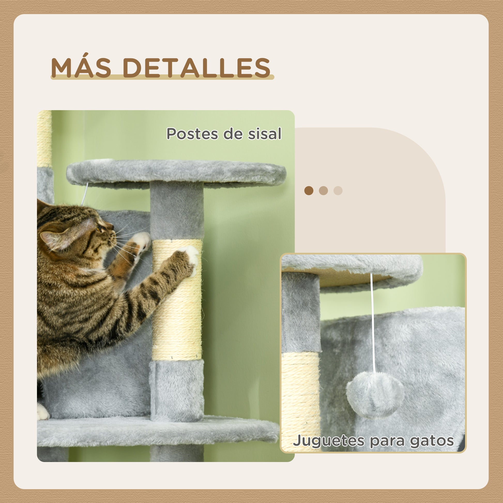 Pawhut Árbol Rascador Para Gatos 60x60x200 Cm Con 2 Cuevas Múltiples Plataformas_4
