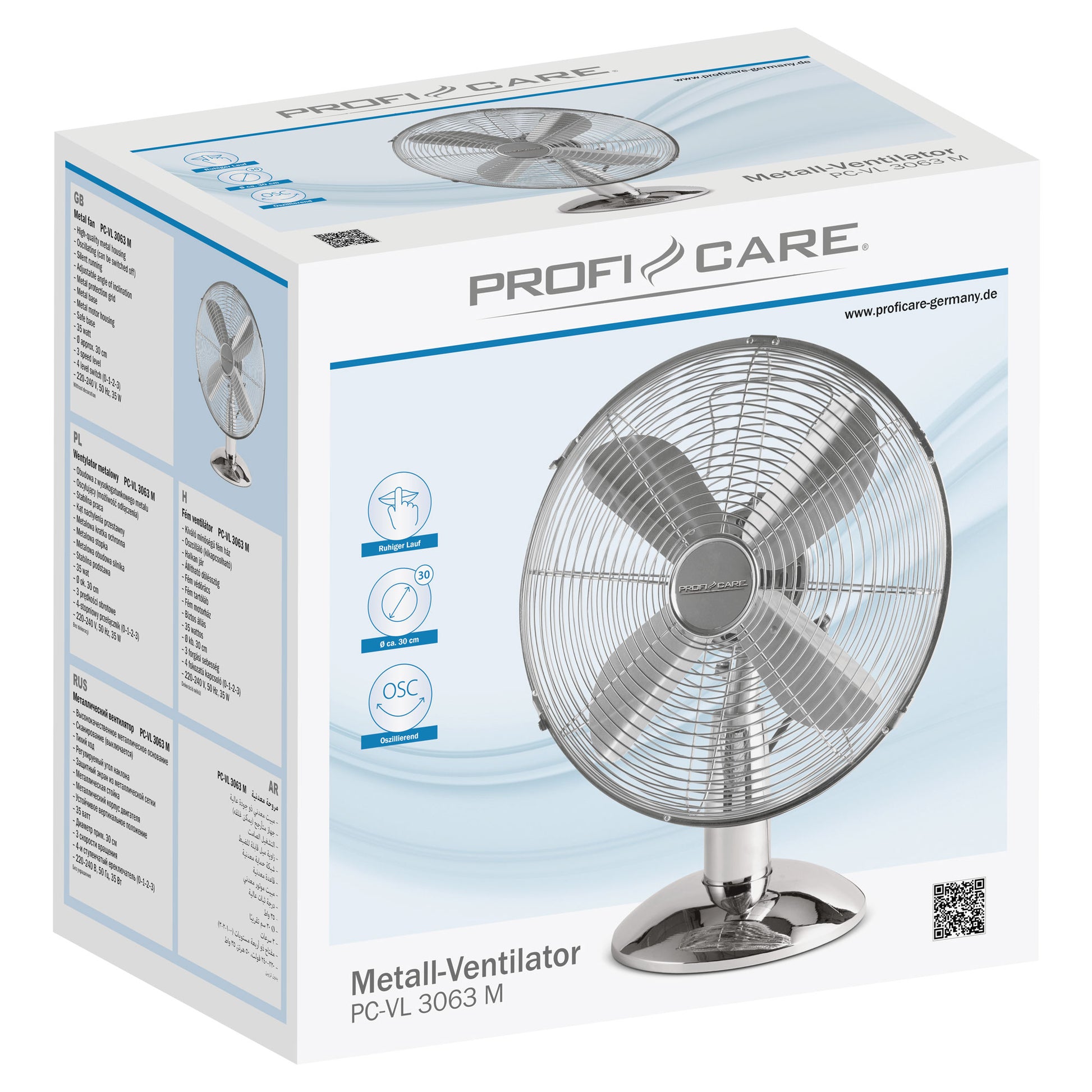 Ventilador De Mesa, Silencioso, Retro, Diámetro Exterior 30 Cm, 3 Velocidades, Oscilante, Proficare Vl 3063m