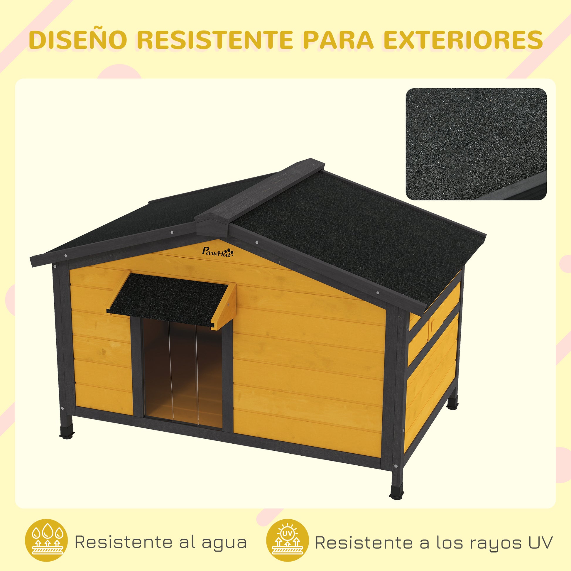 Pawhut Caseta Para Perros Exterior Con Techo Asfáltico 97x72x65cm Madera Natural_5