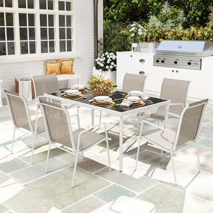 Outsunny Conjunto De Comedor De Exterior Con 1 Mesa Y 6 Sillas Blanco Y Gris_1