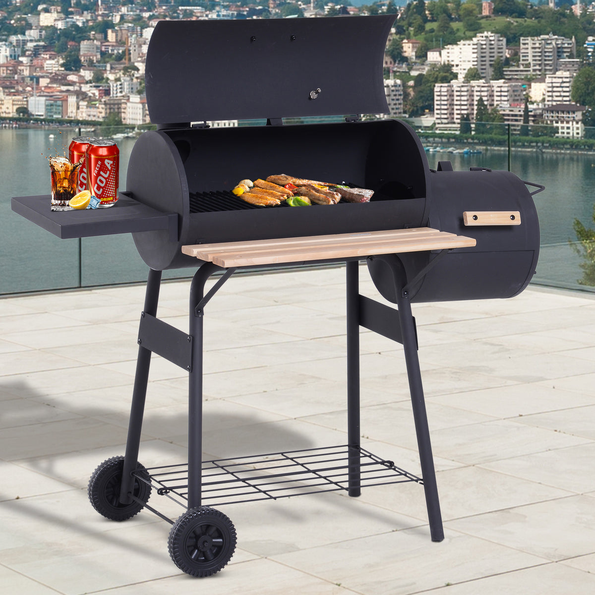 Barbacoa De Carbón Outsunny Negro 124x53x104 Cm Acero_1