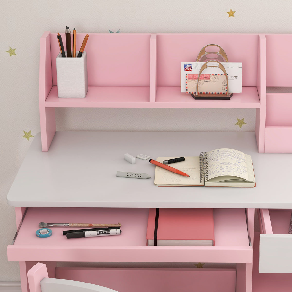 Zonekiz Juego De Escritorio Y Silla Para Niños De +5 Años Con 2 Cajones Rosa_4