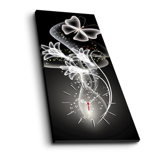 Reloj De Pared Con Lienzo Decorativo De Flores