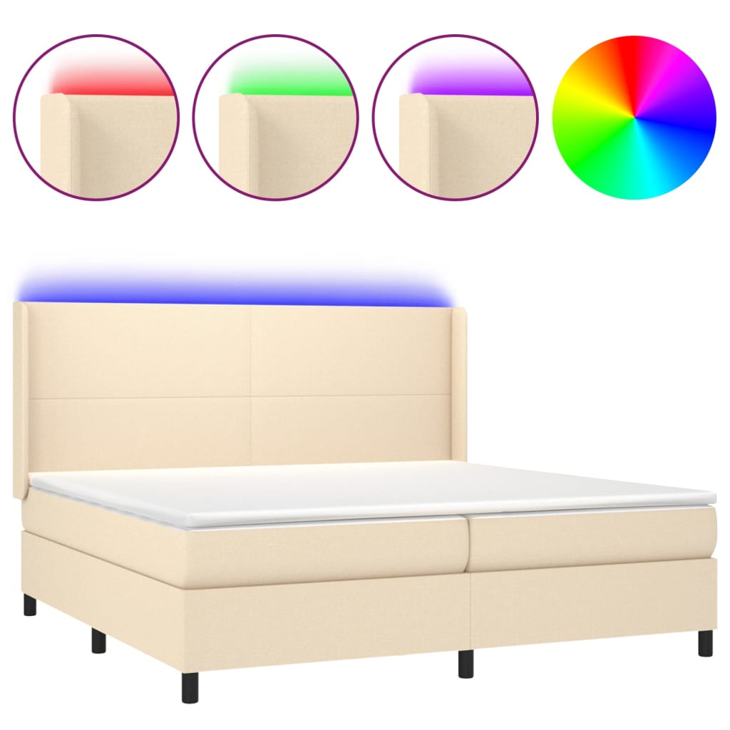 Cama Box Spring Colchón Y Luces Led Tela Crema 200x200 Cm / Vetonek_3