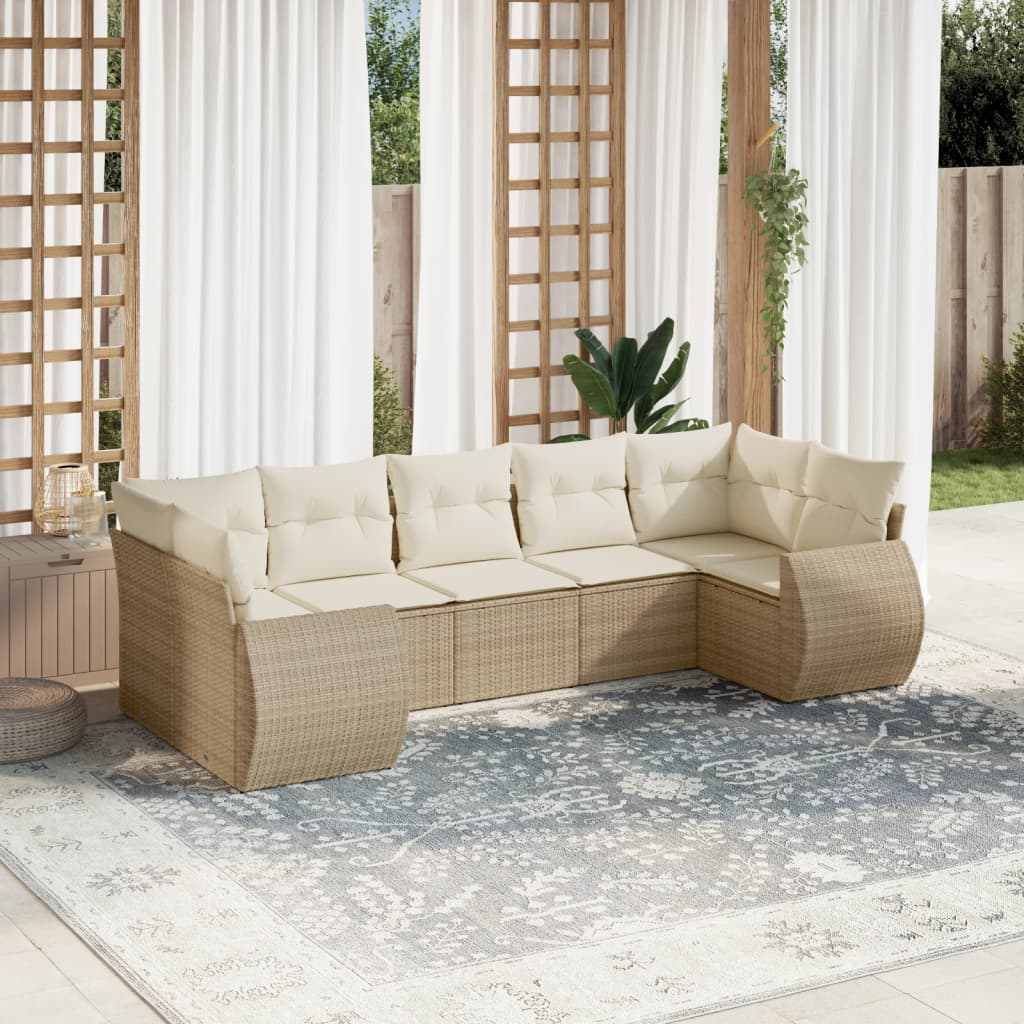 Set Sofás De Jardín 7 Piezas Y Cojines Ratán Sintético Beige / Vetonek_1