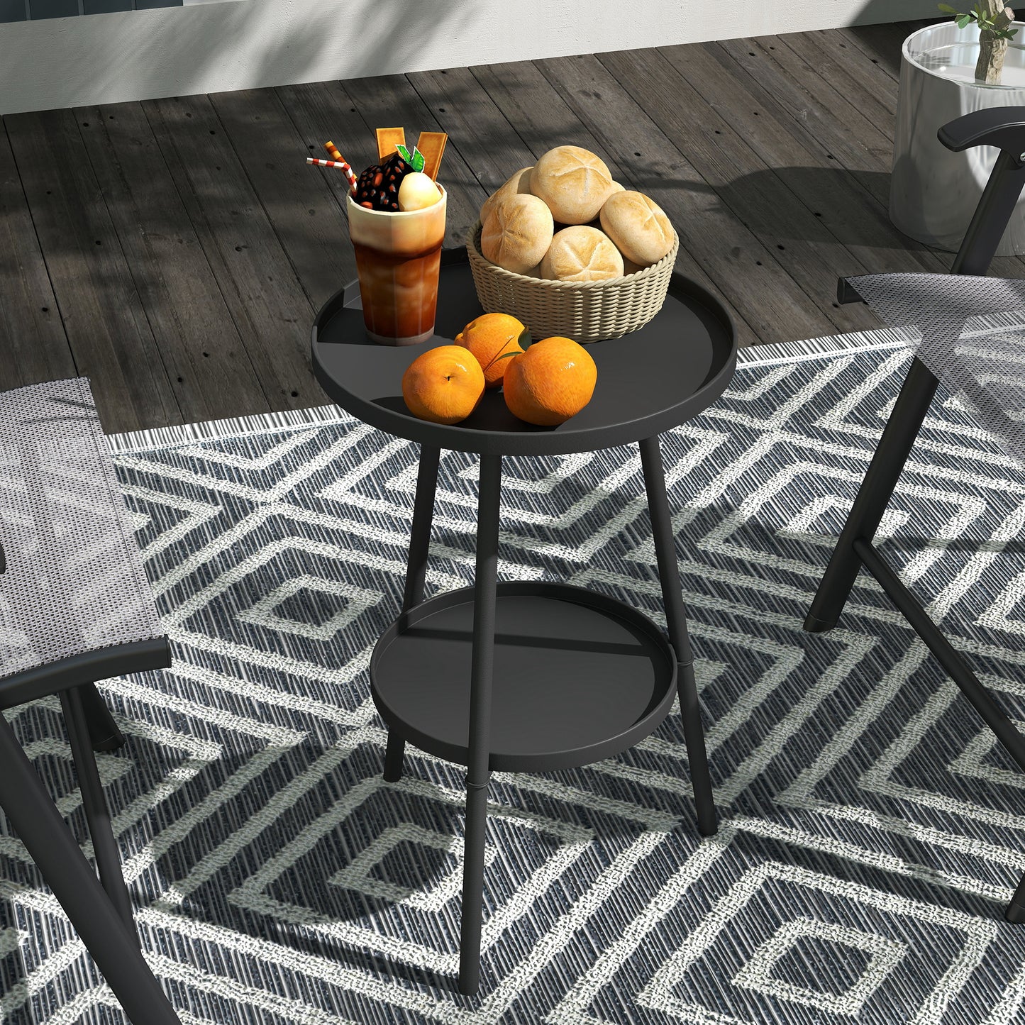 Outsunny Mesa De Jardín Redonda De 2 Niveles Con Bandeja Inferior Negro_1