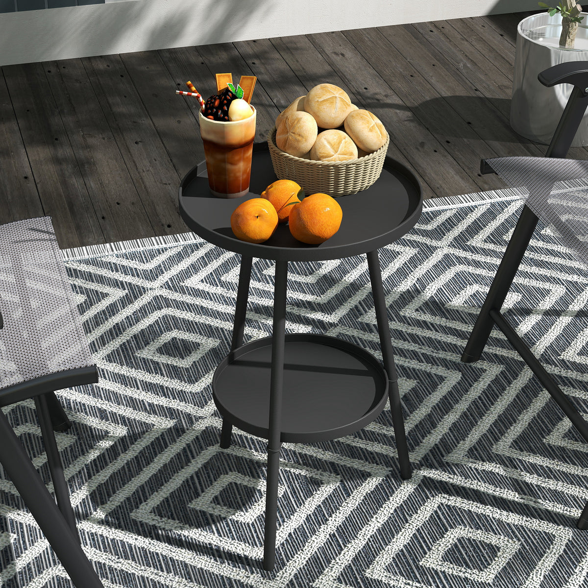 Outsunny Mesa De Jardín Redonda De 2 Niveles Con Bandeja Inferior Negro_1