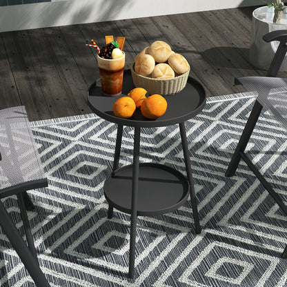 Outsunny Mesa De Jardín Redonda De 2 Niveles Con Bandeja Inferior Negro_1