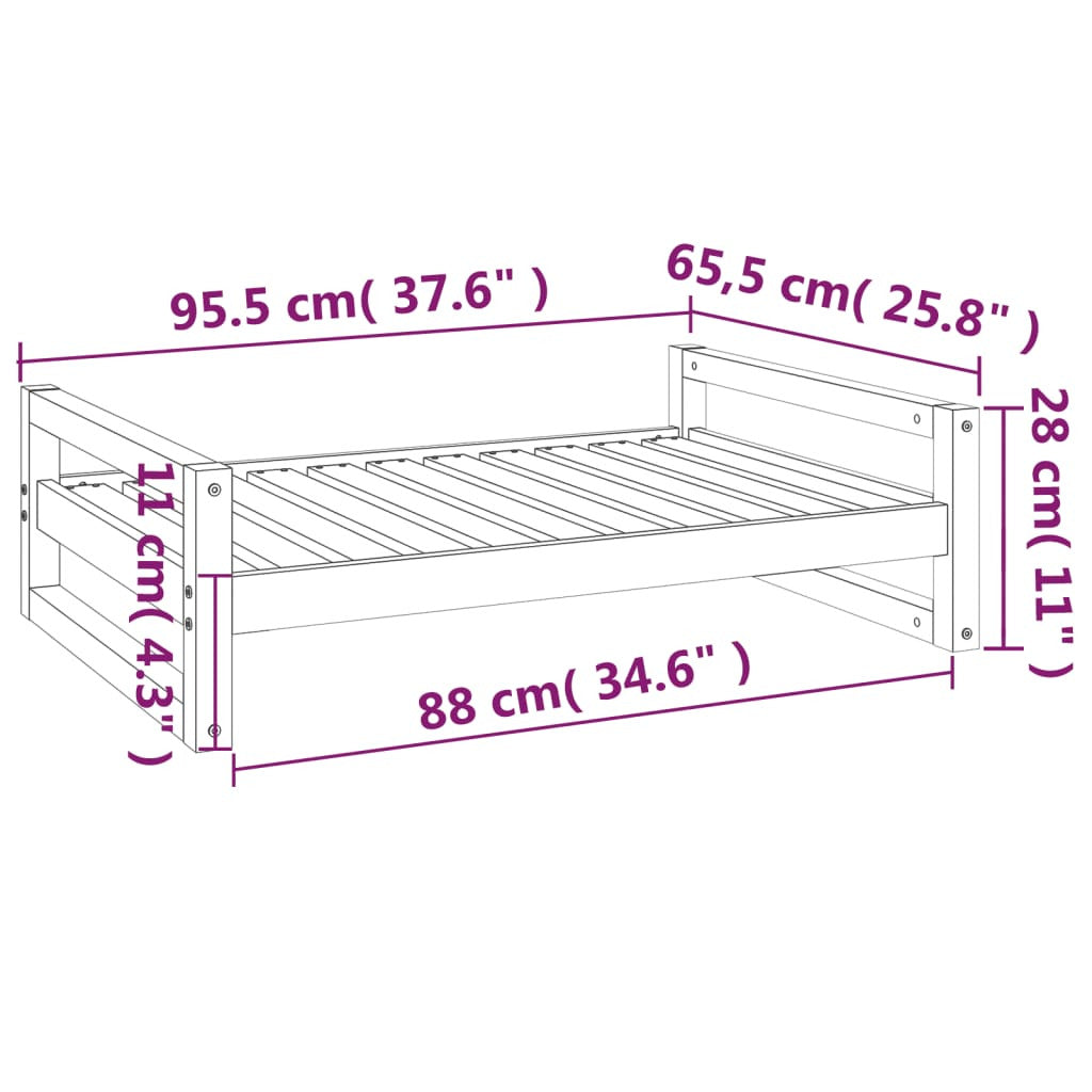 Vidaxl Cama Para Perros Madera Maciza De Pino Negro 95,5x65,5x28 Cm_2