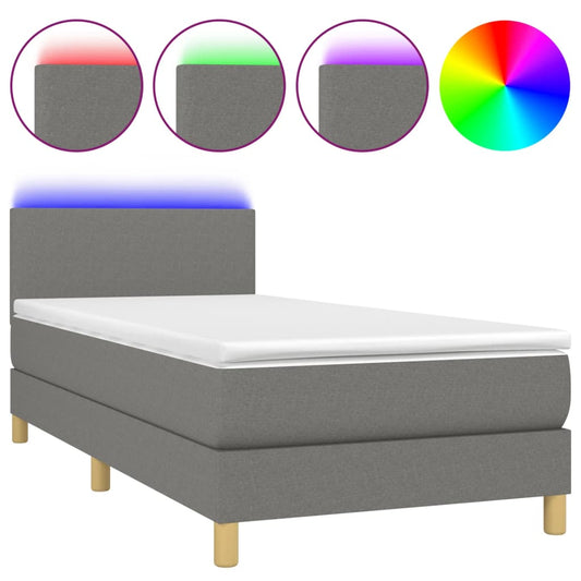 Cama Box Spring Colchón Y Luces Led Tela Gris Oscuro 100x200 Cm / Vetonek_0