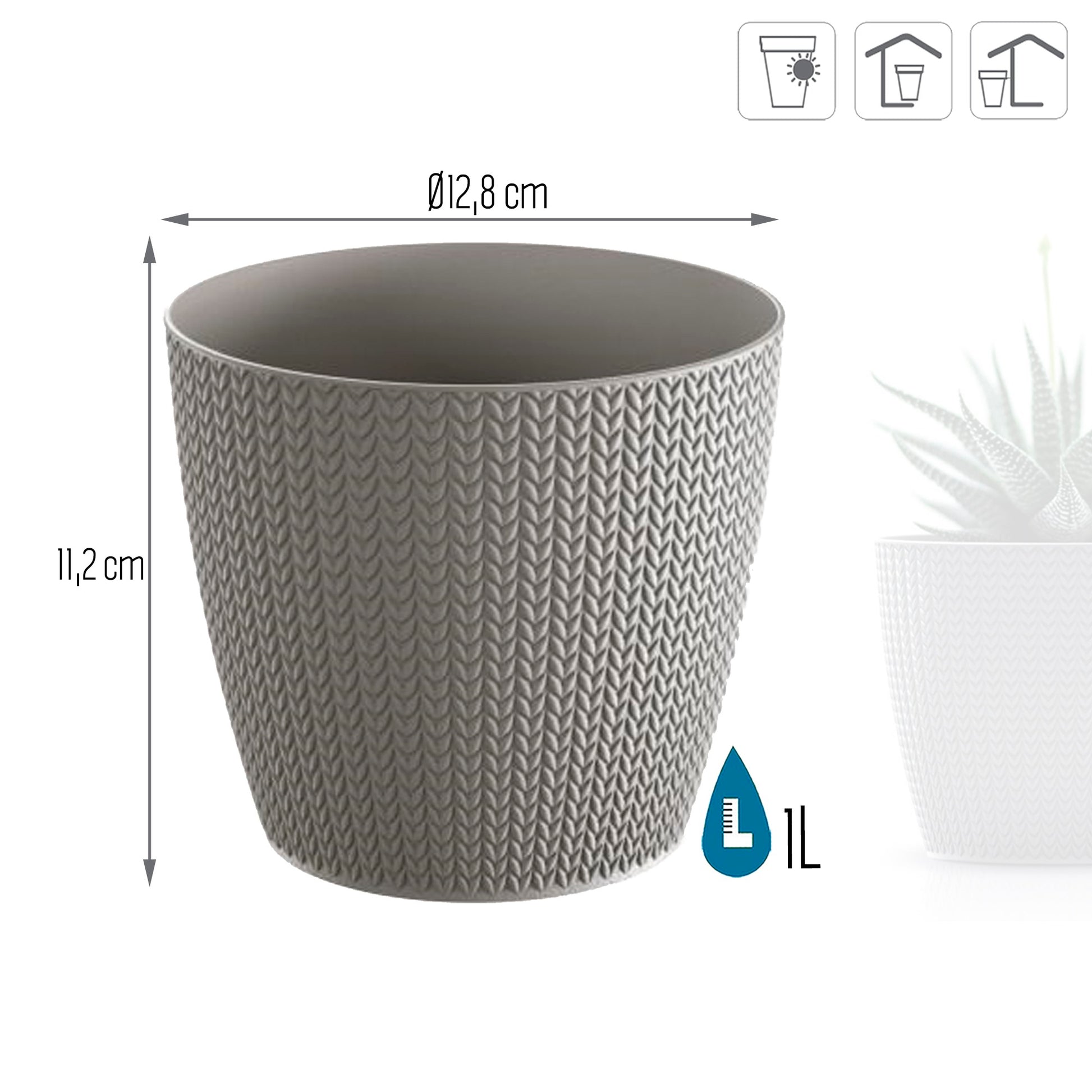 Maceta Wheaty 1l., Dimensiones (mm) 128x128x112, Color Gris Piedra