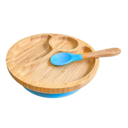 Vajilla De Bambú Natural Para Bebé Con Ventosa Antideslizante 2 Piezas Althea Living Azul Capri_0