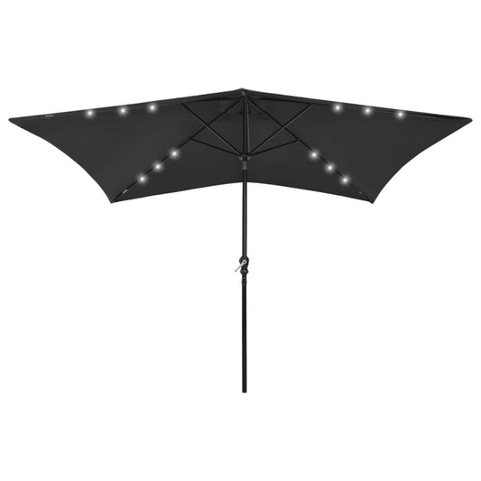 Vidaxl Sombrilla De Jardín Con Led Y Palo De Acero Negro 2x3 M_0