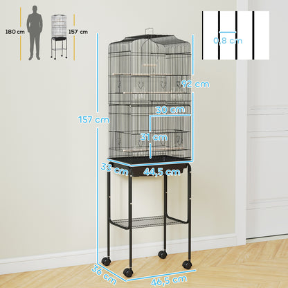Pawhut Jaula Para Pájaros Con Soporte 4 Ruedas Y Comederos 46,5x36x157 Cm Negro_2