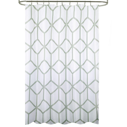 Cortina Ducha Tela Geometria 180 X 200 Cm. Cortina Baño, Cortina Tela Impermeable Con Anillas_0