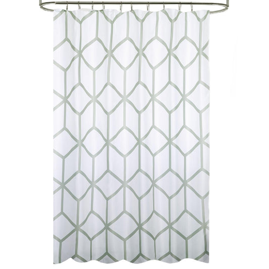 Cortina Ducha Tela Geometria 180 X 200 Cm. Cortina Baño, Cortina Tela Impermeable Con Anillas_0