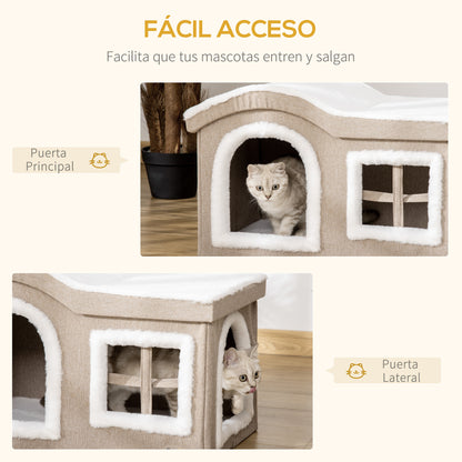 Pawhut Casa Plegable Para Gatos Con Tapa Extraíble Y Cojines 63,5x37x40 Cm Beige_5