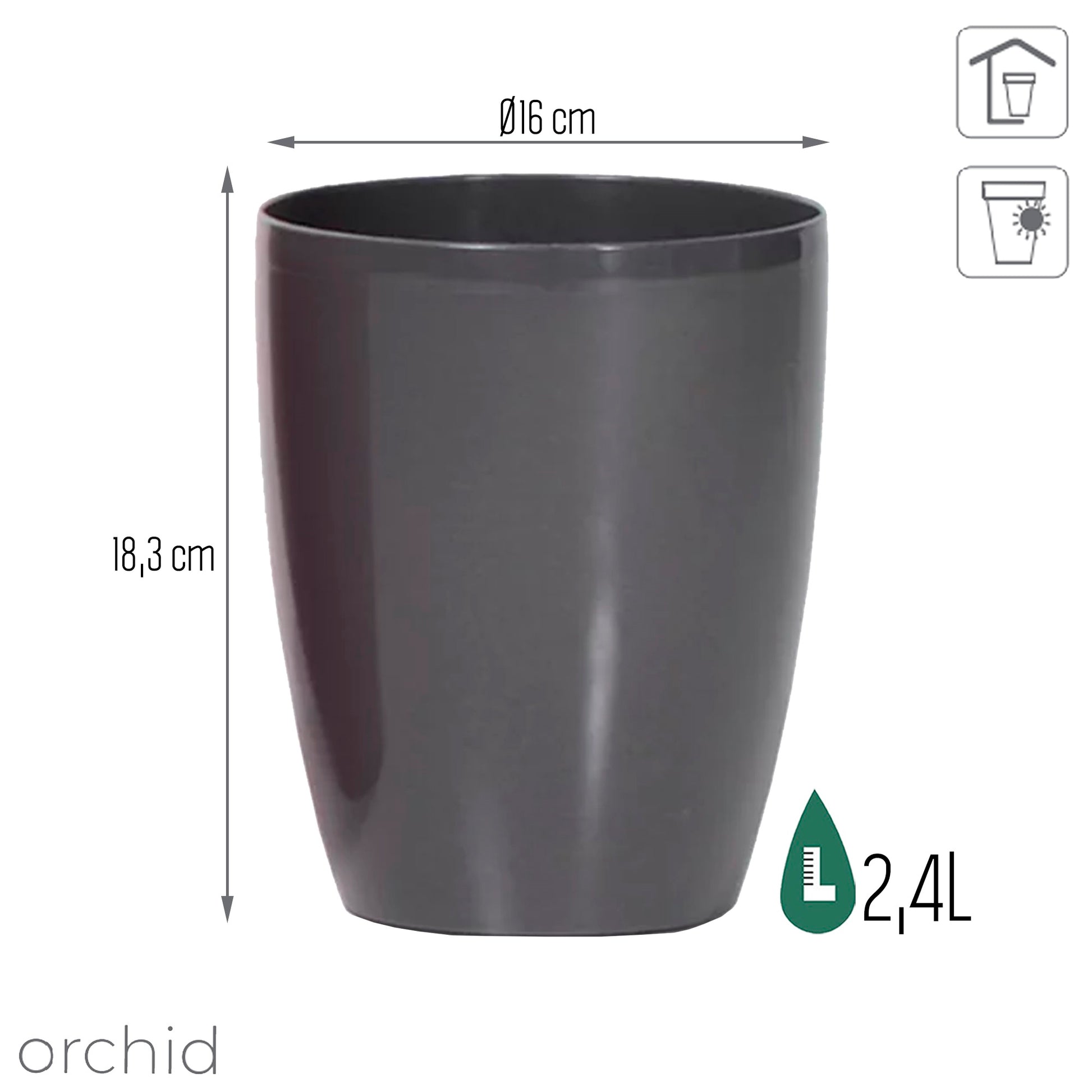 Maceta Coubi Orchid 2,4l., Dimensiones (mm) 160x160x183, Color Grafito_2