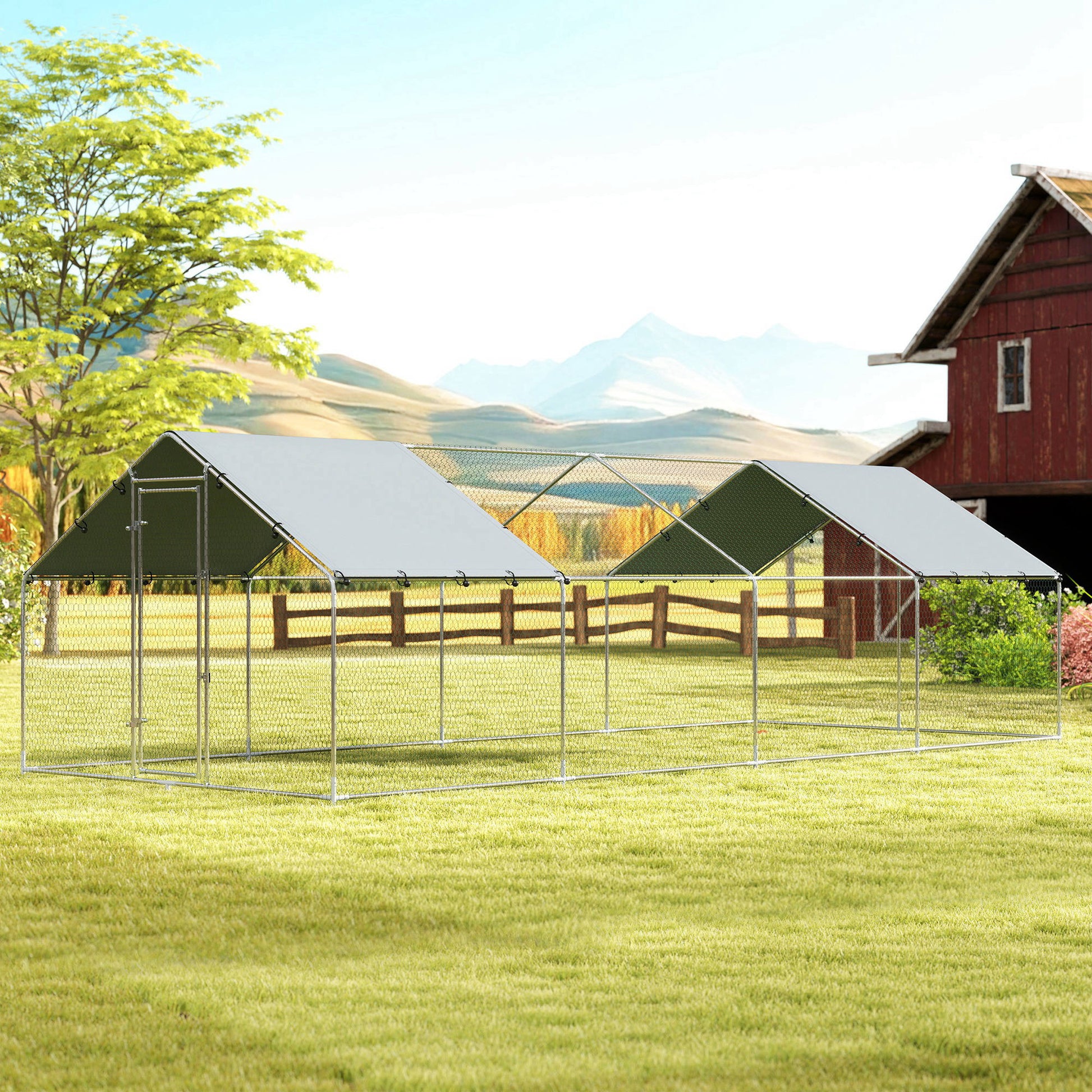 Pawhut Gallinero Para Exterior Grande 6,8x3x1,9 M 20,4 M² Con Cubierta Cerradura_1