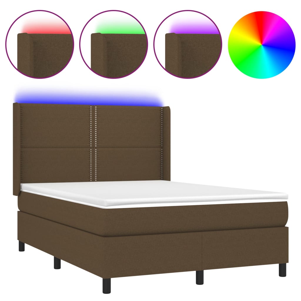 Cama Box Spring Colchón Luces Led Tela Marrón Oscuro 140x190 Cm / Vetonek_0