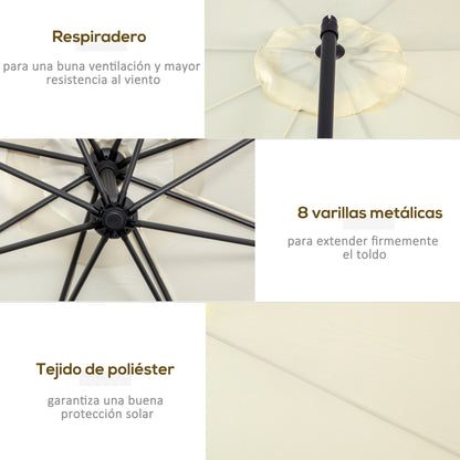 Outsunny Sombrilla De Jardín Ø300x250cm Inclinable Manivela Base Cruzada Beige_5