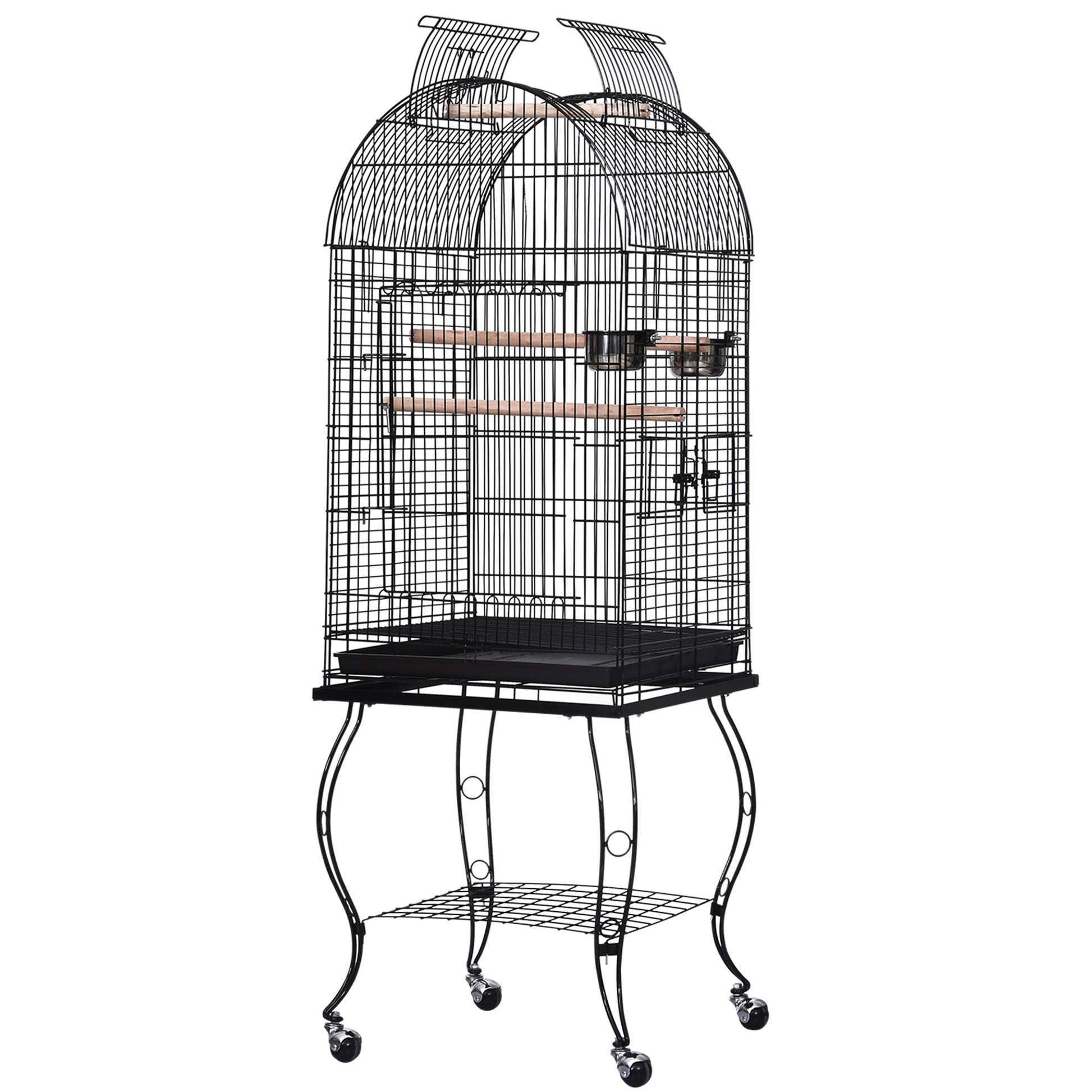 Pawhut Jaula Para Pájaros Con Soporte Con Ruedas Bandeja Extraíble Y 2 Comederos_0