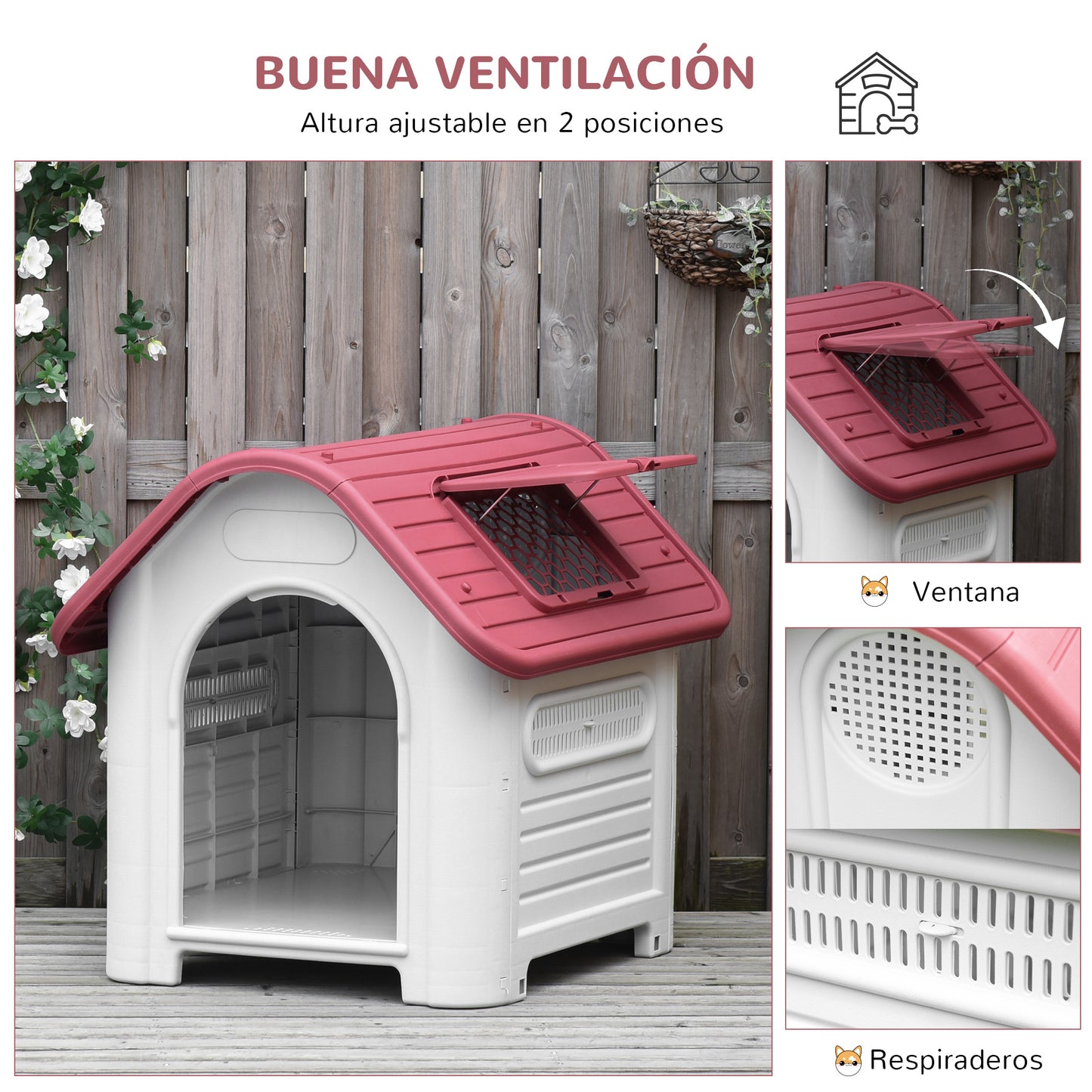 Pawhut Caseta De Perro Con 3 Respiraderos Puerta Ventana Para Jardín Terraza_5