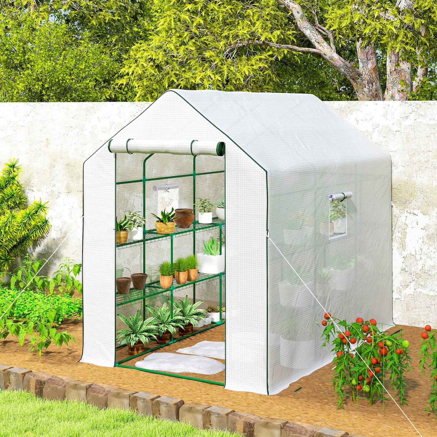 Outsunny Invernadero De Exterior Con 1 Estantes Puerta Enrollable 140x213x190 Cm_3