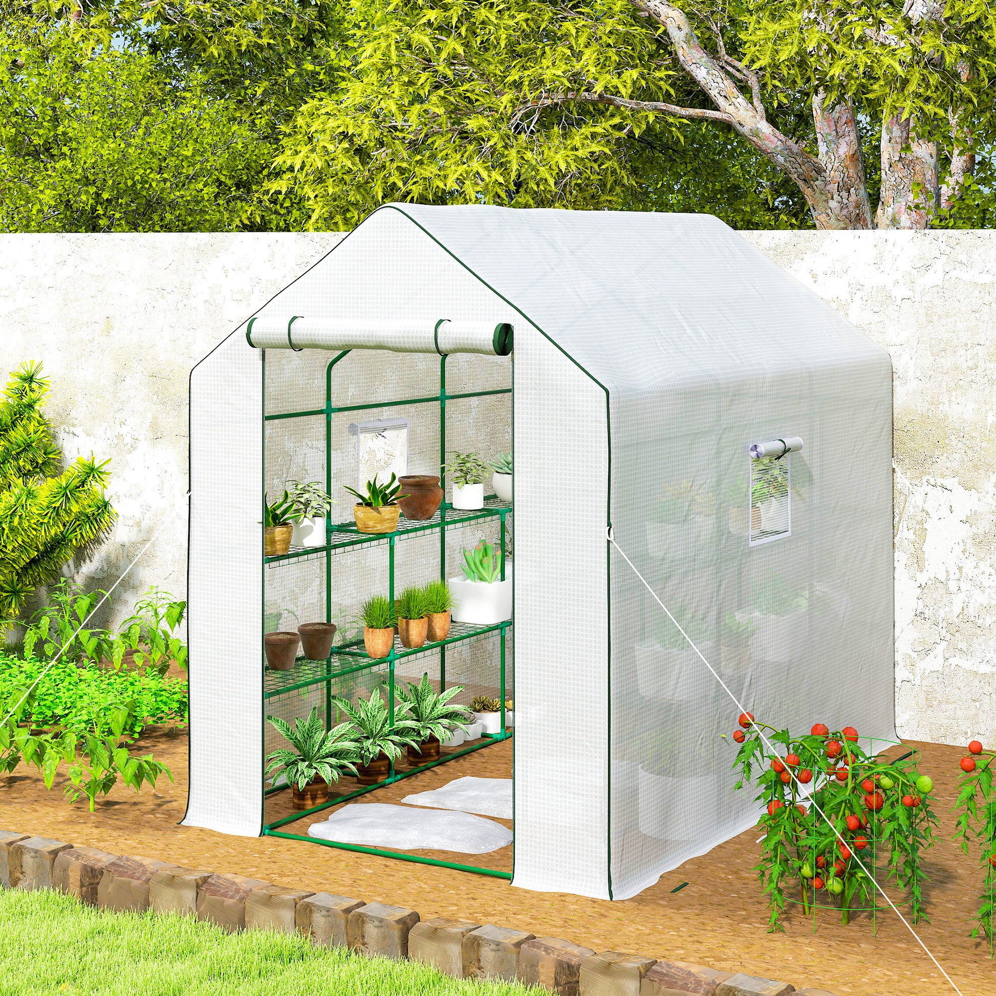 Outsunny Invernadero De Exterior Con 1 Estantes Puerta Enrollable 140x213x190 Cm_3
