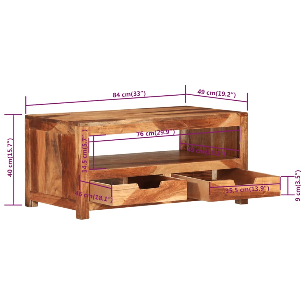 Mesa De Centro De Madera Maciza De Acacia 84x49x40 Cm_3