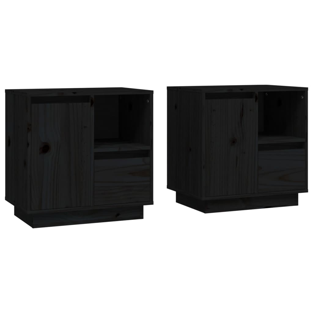 Mesitas De Noche 2 Uds Madera Maciza De Pino Negro 50x34x50 Cm_0