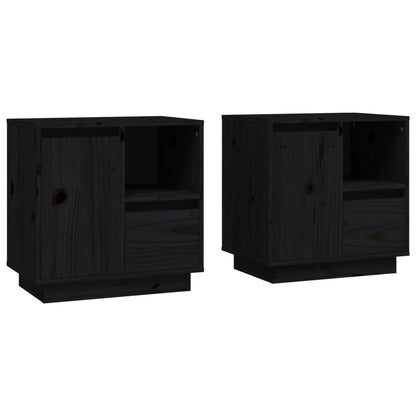 Mesitas De Noche 2 Uds Madera Maciza De Pino Negro 50x34x50 Cm_0