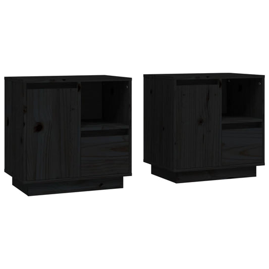 Mesitas De Noche 2 Uds Madera Maciza De Pino Negro 50x34x50 Cm_0