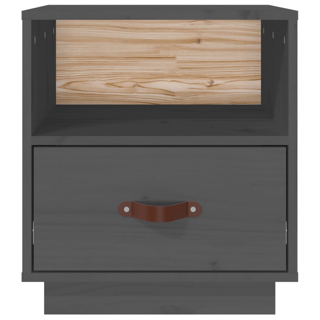 Mesita De Noche Madera Maciza De Pino Gris 40x34x45 Cm_4
