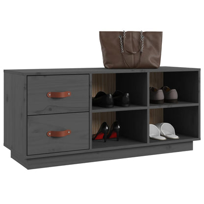 Banco Zapatero Madera Maciza De Pino Gris 100x34x45 Cm / Vetonek_2