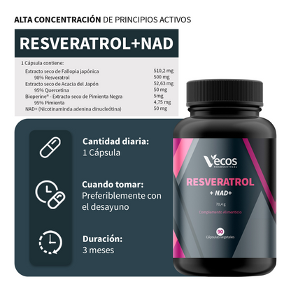 Resveratrol + Nad⁺ Vecos 90 Cápsulas | Antioxidante Y Antienvejecimiento | Resveratrol + Quercetina_2