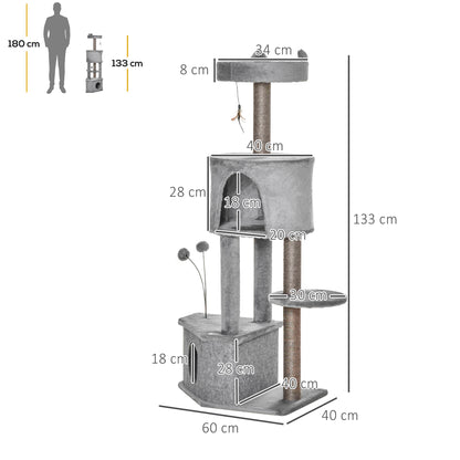 Pawhut Árbol Rascador Para Gatos 60x40x133cm Con Nido Cueva De Fieltro Extraíble_2